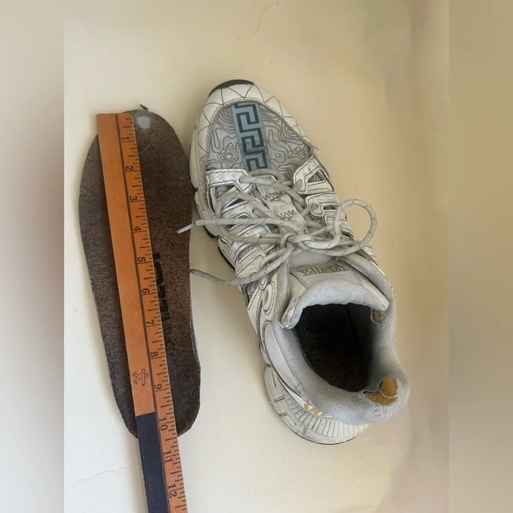 Versace White and Gray Men's Runner Sneakers with Gold Accents